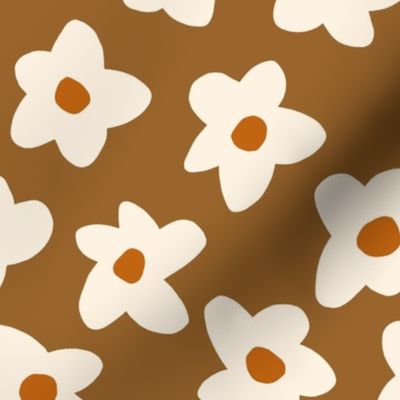 2.5in // Graphic retro Flowers Cream on Chocolate Brown-30