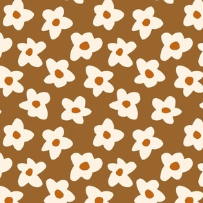 2.5in // Graphic retro Flowers Cream on Chocolate Brown-30