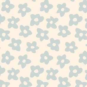 2.5in // Graphic retro Flowers Light Blue on Cream