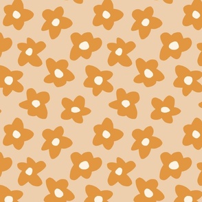 2.5in // Graphic retro Flowers Butterscotch yellow on Tan