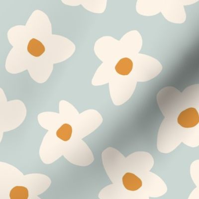 2.5in // Graphic retro Flowers Cream on Light Blue