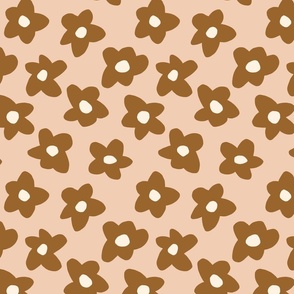 2.5in // Graphic retro Flowers Chocolate Brown on Pink-31