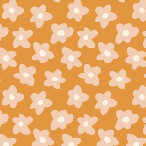 2.5in // Graphic retro Flowers Pink on Butterscotch yellow