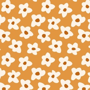 2.5in // Graphic retro Flowers Cream on Butterscotch Yellow