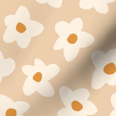 2.5in // Graphic retro Flowers Cream on Tan