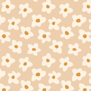 2.5in // Graphic retro Flowers Cream on Tan