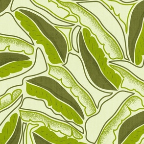 Monochrome Banana Leaves- Green Olive- Tropical Paper cut Puzzle- Large Scale