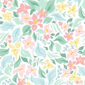 Floral Fantasy Hand Painted in Pastel Tones on White