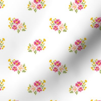 Small Scale Simple Pink and Yellow Flowers on White