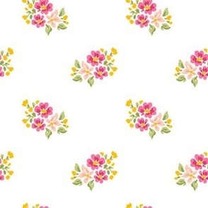 Small Scale Simple Pink and Yellow Flowers on White