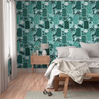 Tiki Time - Mid Century Modern Monochromatic Aqua Large Scale