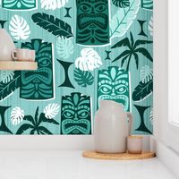 Tiki Time - Mid Century Modern Monochromatic Aqua Large Scale