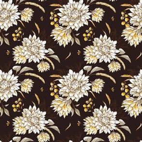 Vintage chrysanthemum autumn flowers on black