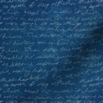 Scribble italic handwriting on deep blue vintage watercolour paper small