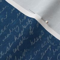 Scribble italic handwriting on deep blue vintage watercolour paper small