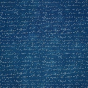 Scribble italic handwriting on deep blue vintage watercolour paper small