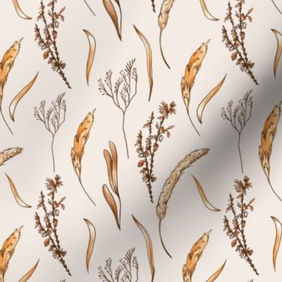 Hand drawn rustic wildflowers on beige