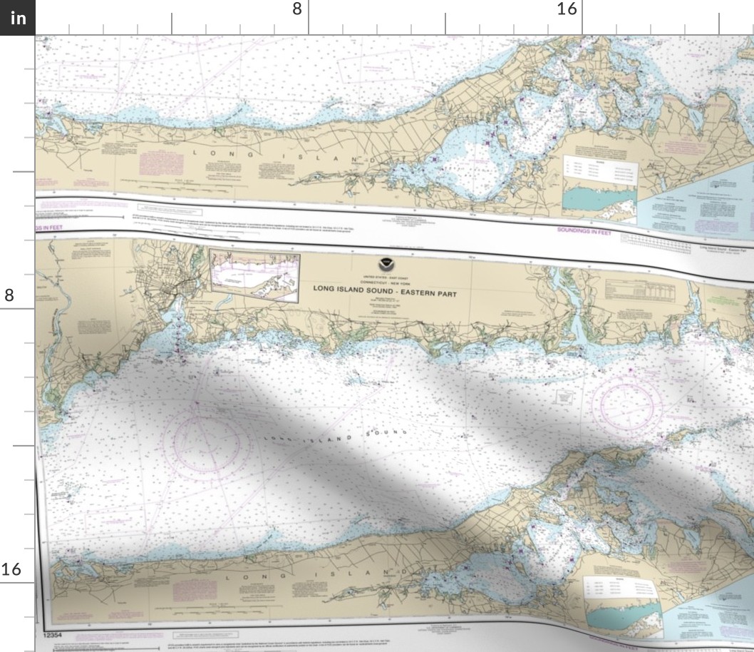 NOAA Long Island Sound (eastern part) nautical chart #12354 *soundings too small to read* - 13.5x21" (fits on a FQ of any fabric) 