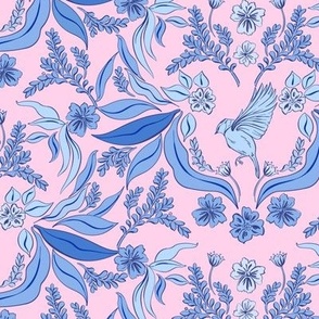 Porcelain Birds wallpaper Blue and Pink_SMALL