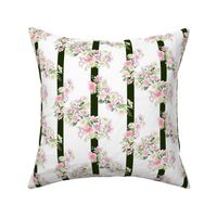 Pink Wildflower Floral on Dark Green Stripes