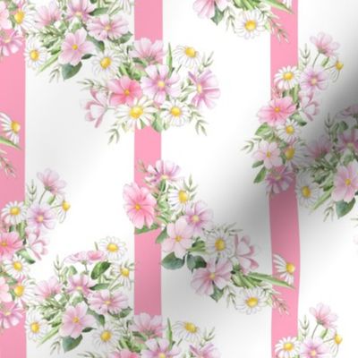 Pink Wildflower Floral on Pink Stripes