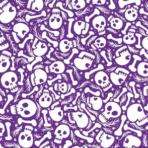 Halloween Skulls and bones purple and white - jumbo wallpaper scale
