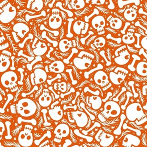 Halloween Skulls and bones orange and white -jumbo wallpaper scale