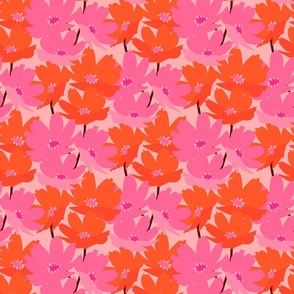 Summer Floral - Pink and Orange - Small Scale