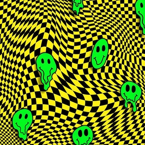 trippy smiles on checkerboard black and yellow