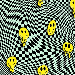 trippy smiles on checkerboard black and pastel green