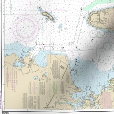 NOAA Newport Harbor / Narragansett Bay nautical chart #13223  *soundings too small to read* - 15x21" (fits on a FQ of any fabric)  
