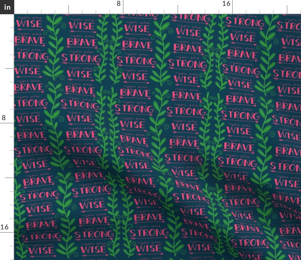 Word Stripes and Vines on Navy Blue