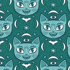 Mystical Cats in Teal