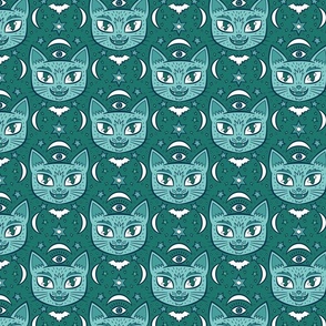 Mystical Cats Small in Teal