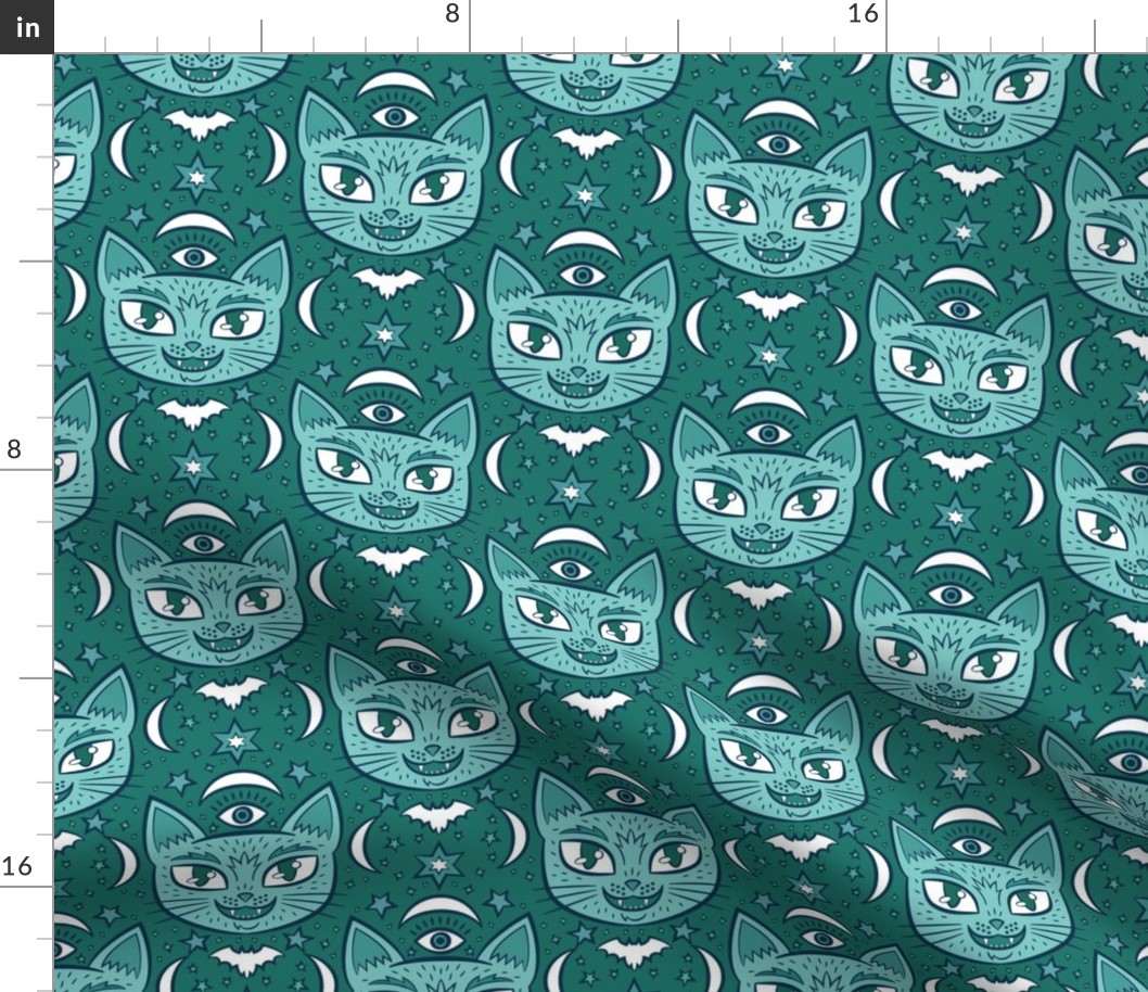 Mystical Cats Small in Teal