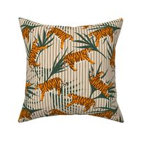 Tigers with Palm Leaves and Stripes - Stone and Green