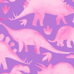 Pink dinos on purple background