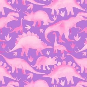 Pink dinosaurs on purple - medium scale