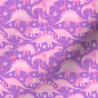 Pink dinosaurs on purple - small scale