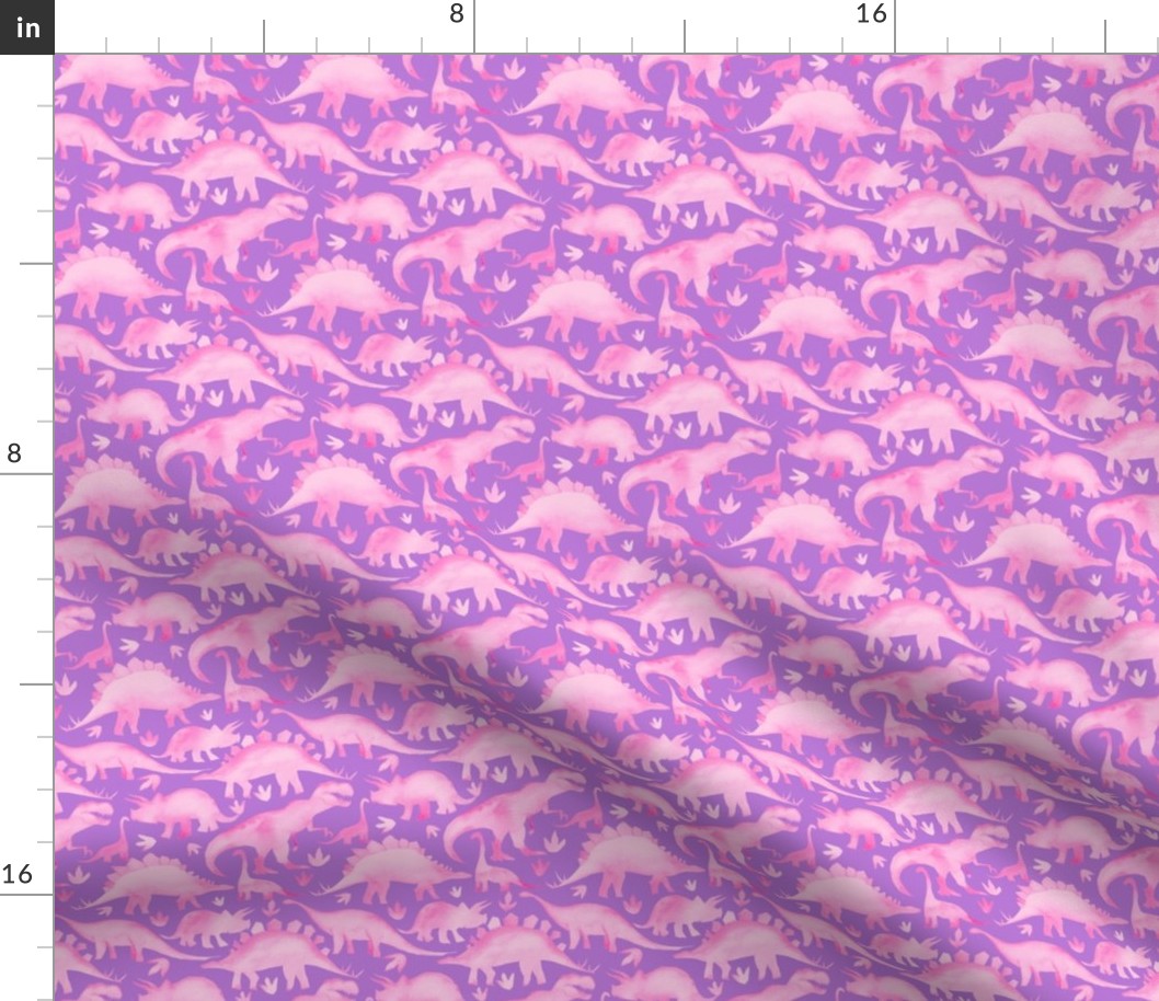 Pink dinosaurs on purple - small scale