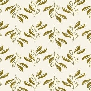 Viny Floret in daylight - Geometric Floral Line Art in Green on Cream Background | Regular