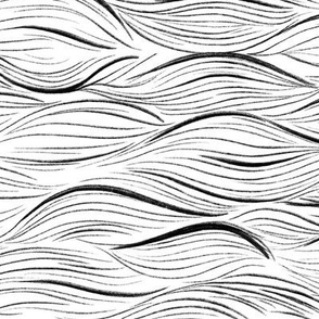 Sea waves block print black ink. Handdrawn lineart Japanese linocut style.