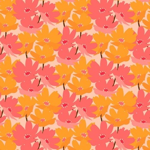 Summer Floral - Coral and Orange - Small Scale