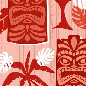 Tiki Time - Mid Century Modern Monochromatic Red Pink Large Scale