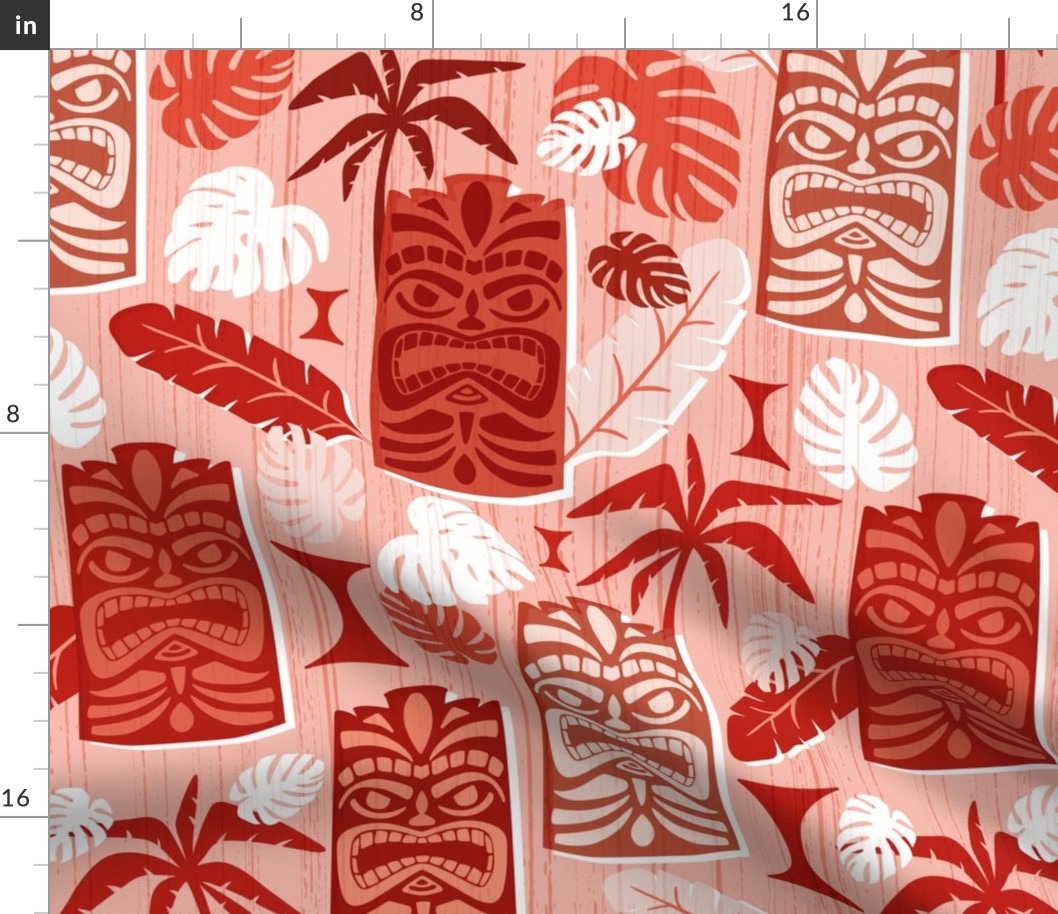 Tiki Time - Mid Century Modern Monochromatic Red Pink Large Scale