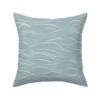 Sea waves block print light blue. Handdrawn lineart Japanese linocut style.