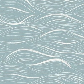 Sea waves block print light blue. Handdrawn lineart Japanese linocut style.
