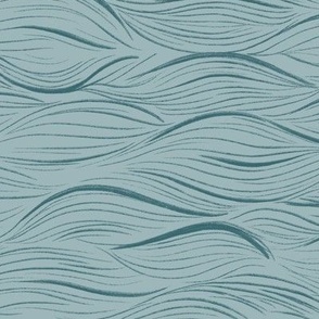 Sea waves block print turquoise. Handdrawn lineart Japanese linocut style.