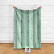 Simple graphic stripes with line drawings of cats, gray cats - green and white stripes - large print