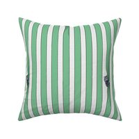 Simple graphic stripes with line drawings of cats, gray cats - green and white stripes - large print